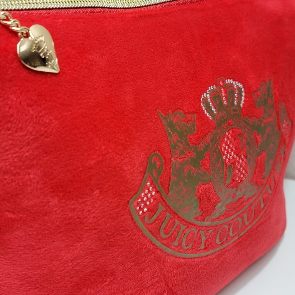 Juicy Couture Plush Velour Clutch | Gold Crest Logo | Heart Zipper